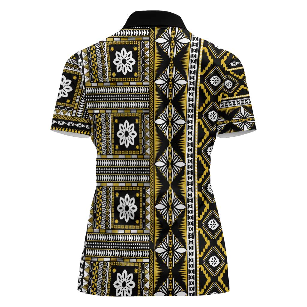 Fiji Masi Tapa Pattern Yellow Women Polo Shirt - Polynesian Pride