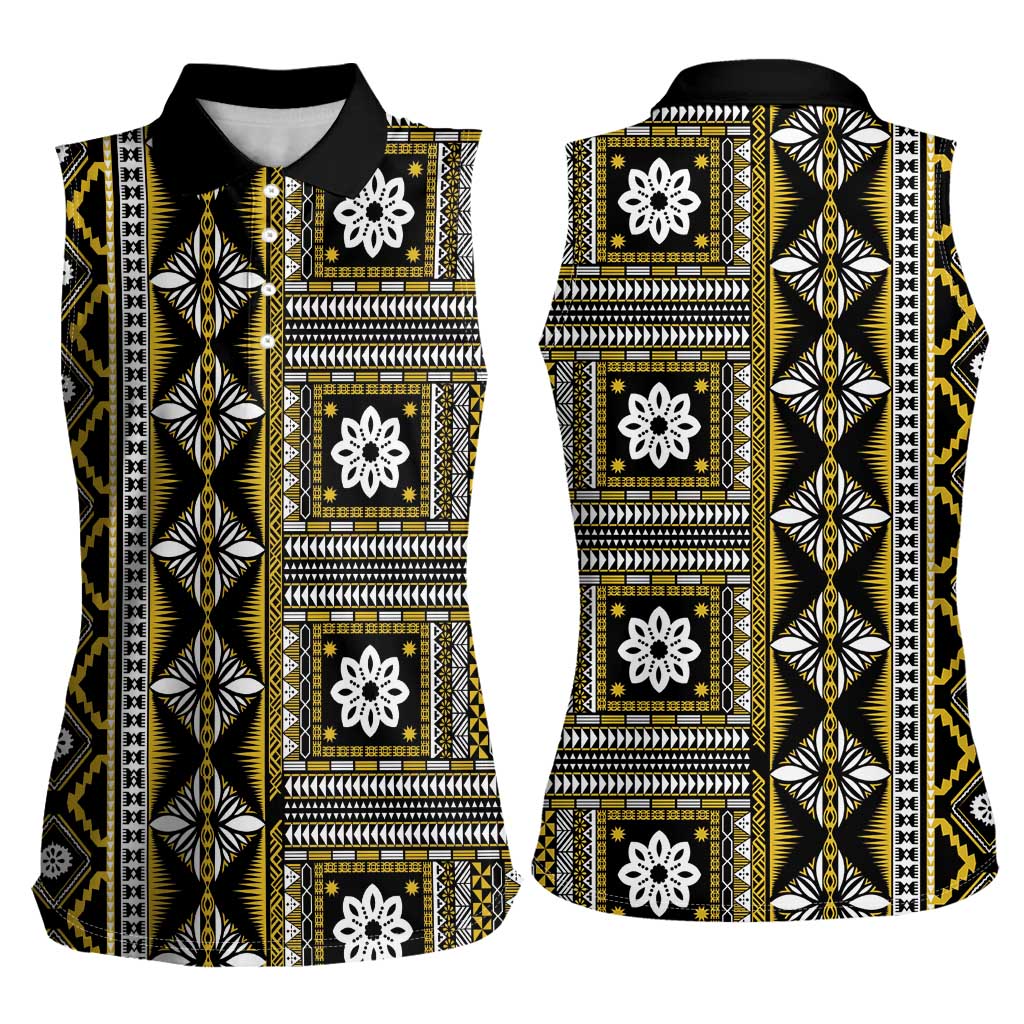 Fiji Masi Tapa Pattern Yellow Women Sleeveless Polo Shirt - Polynesian Pride