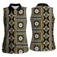 Fiji Masi Tapa Pattern Yellow Women Sleeveless Polo Shirt - Polynesian Pride