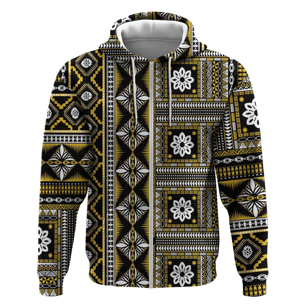 Fiji Masi Tapa Pattern Yellow Zip Hoodie - Polynesian Pride