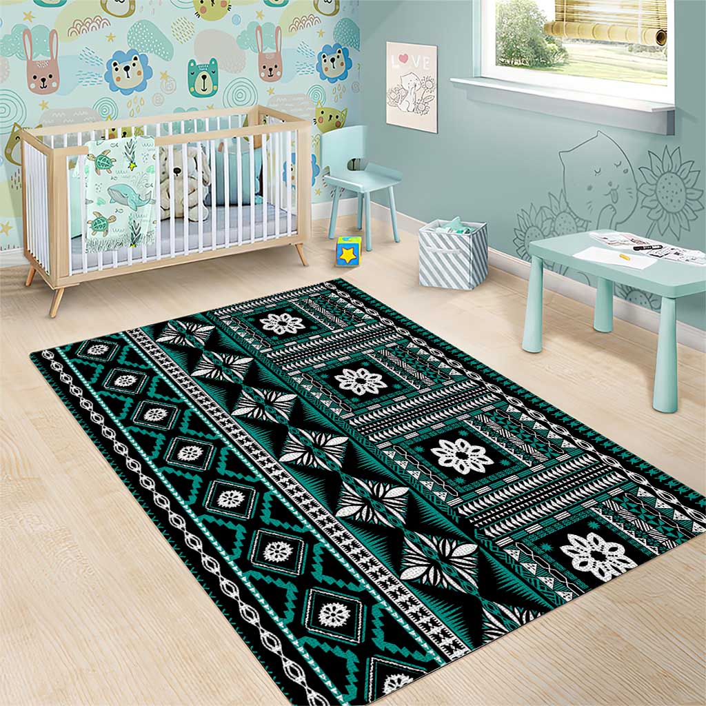 Fiji Masi Tapa Pattern Teal Area Rug - Polynesian Pride