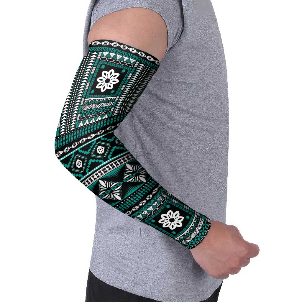 Fiji Masi Tapa Pattern Teal Arm Sleeves - Polynesian Pride