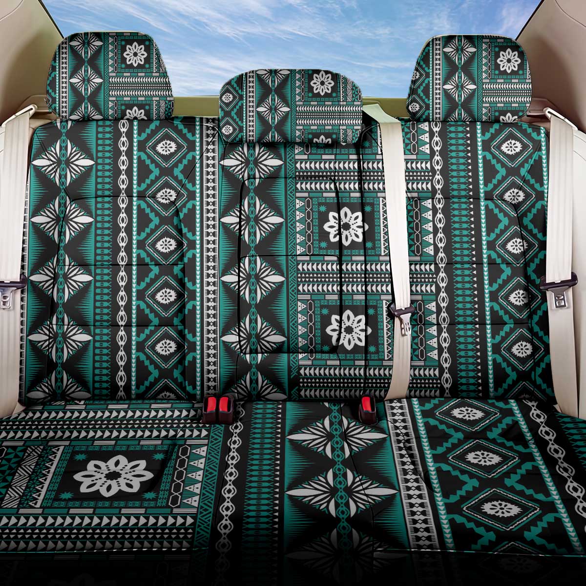 Fiji Masi Tapa Pattern Teal Back Car Seat Cover - Polynesian Pride