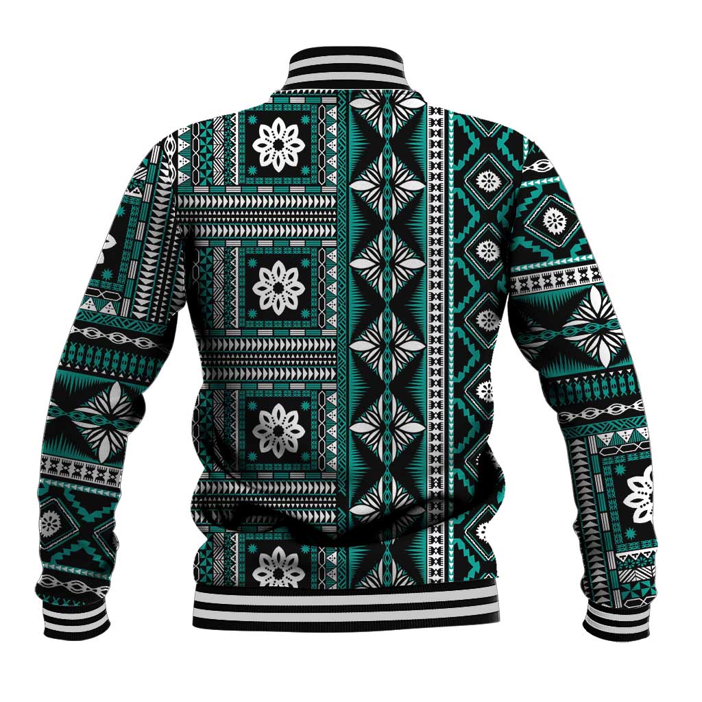 Fiji Masi Tapa Pattern Teal Baseball Jacket - Polynesian Pride