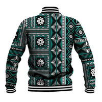 Fiji Masi Tapa Pattern Teal Baseball Jacket - Polynesian Pride