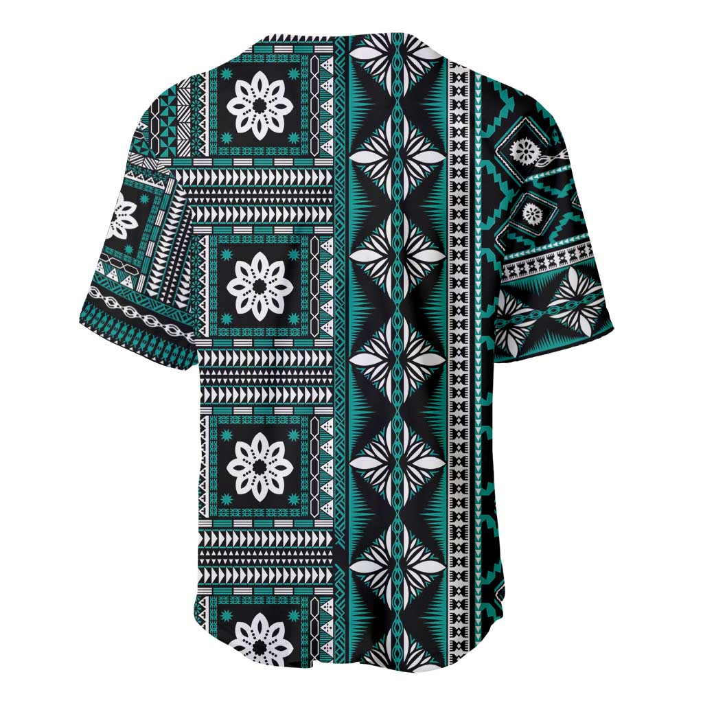 Fiji Masi Tapa Pattern Teal Baseball Jersey - Polynesian Pride