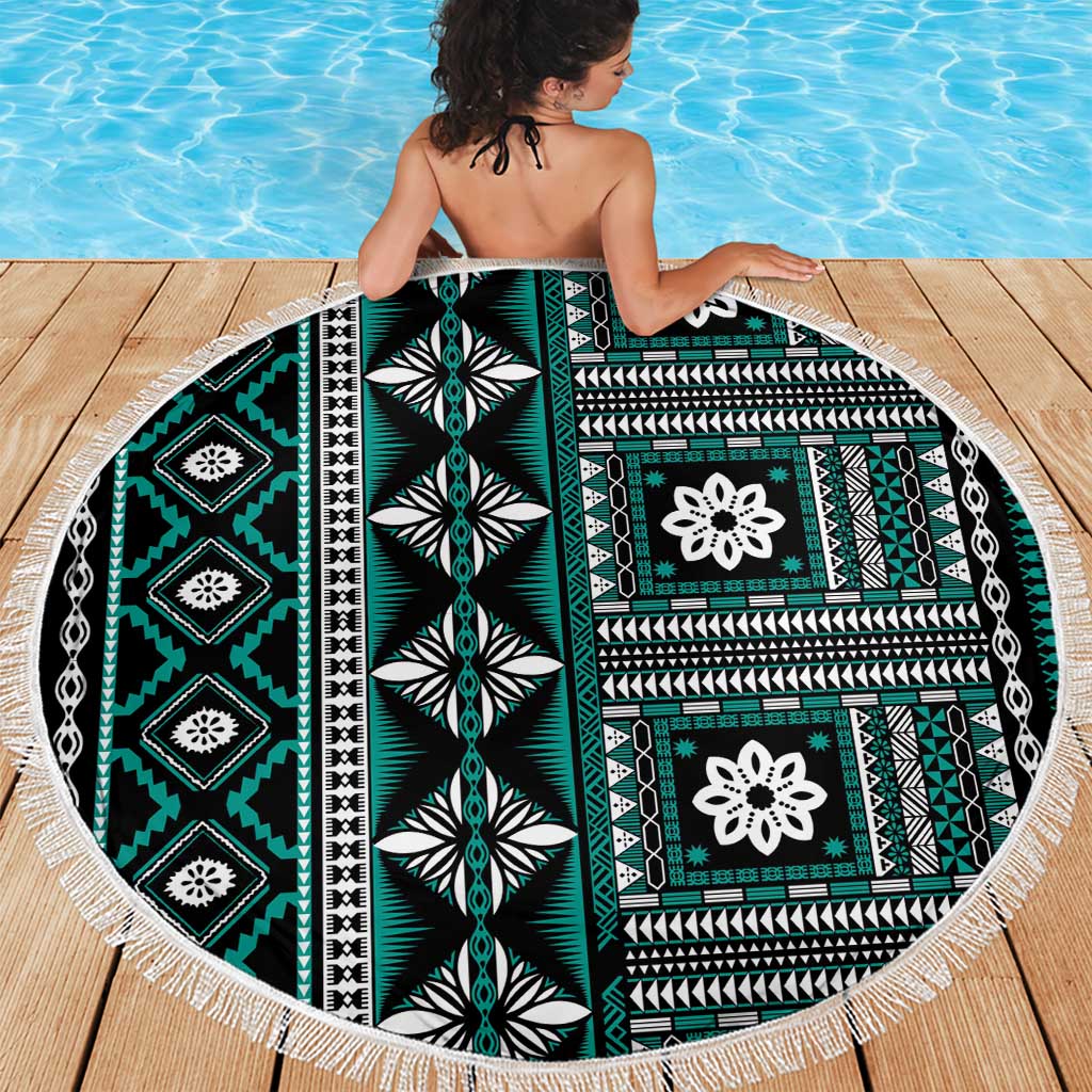 Fiji Masi Tapa Pattern Teal Beach Blanket - Polynesian Pride