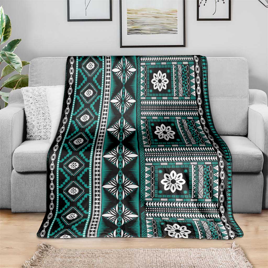 Fiji Masi Tapa Pattern Teal Blanket - Polynesian Pride