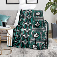 Fiji Masi Tapa Pattern Teal Blanket - Polynesian Pride