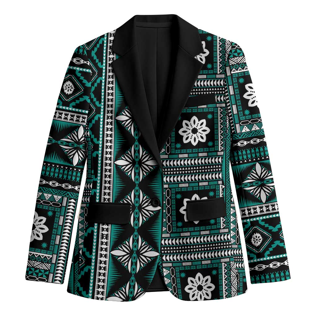 Fiji Masi Tapa Pattern Teal Blazer - Polynesian Pride
