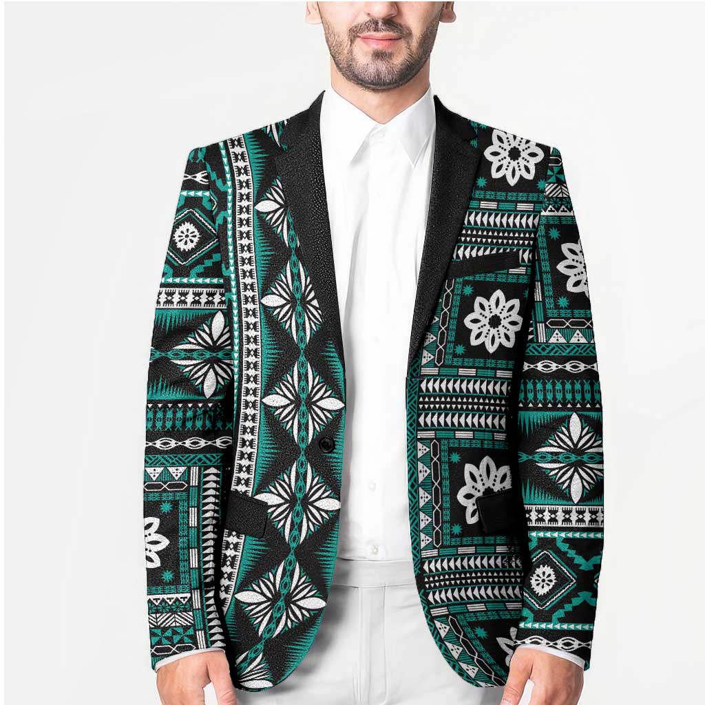 Fiji Masi Tapa Pattern Teal Blazer - Polynesian Pride
