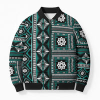 Fiji Masi Tapa Pattern Teal Bomber Puffer Jacket - Polynesian Pride
