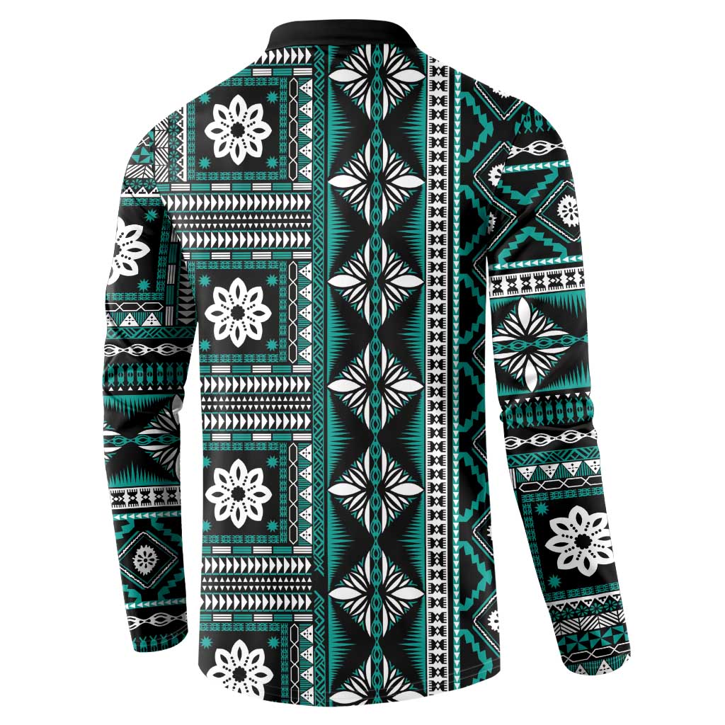 Fiji Masi Tapa Pattern Teal Button Sweatshirt - Polynesian Pride