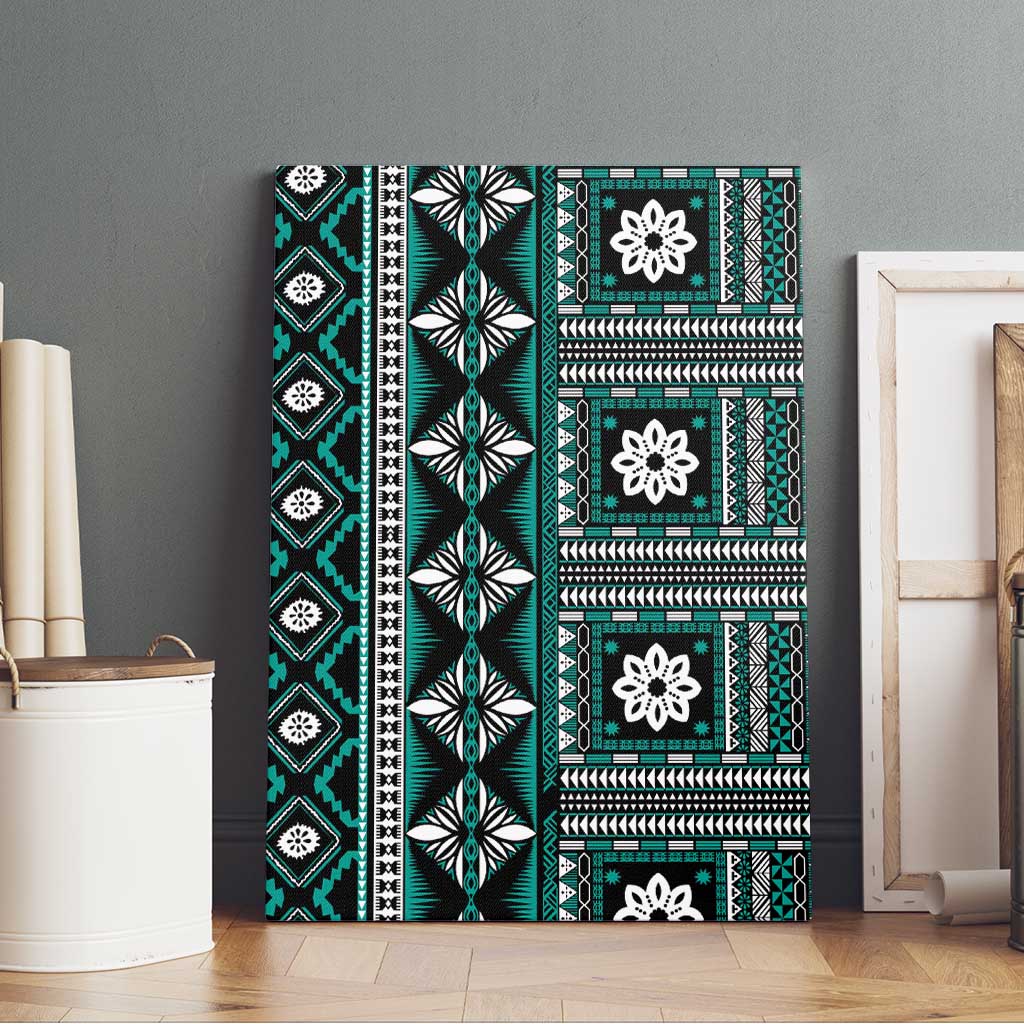 Fiji Masi Tapa Pattern Teal Canvas Wall Art - Polynesian Pride