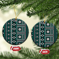 Fiji Masi Tapa Pattern Teal Ceramic Ornament - Polynesian Pride