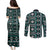 Fiji Masi Tapa Pattern Teal Couples Matching Puletasi and Long Sleeve Button Shirt - Polynesian Pride