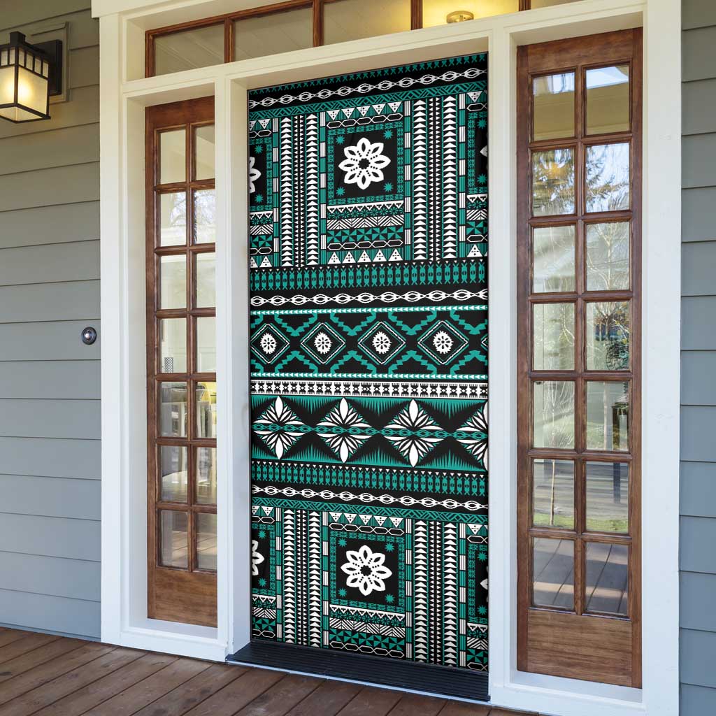 Fiji Masi Tapa Pattern Teal Door Cover - Polynesian Pride