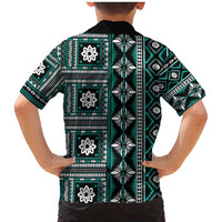 Fiji Masi Tapa Pattern Teal Family Matching Mermaid Dress and Hawaiian Shirt - Polynesian Pride