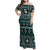 Fiji Masi Tapa Pattern Teal Family Matching Off Shoulder Maxi Dress and Hawaiian Shirt - Polynesian Pride