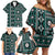 Fiji Masi Tapa Pattern Teal Family Matching Off Shoulder Short Dress and Hawaiian Shirt - Polynesian Pride