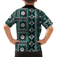 Fiji Masi Tapa Pattern Teal Family Matching Puletasi and Hawaiian Shirt - Polynesian Pride