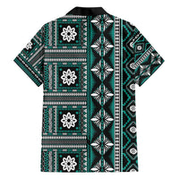 Fiji Masi Tapa Pattern Teal Family Matching Short Sleeve Bodycon Dress and Hawaiian Shirt - Polynesian Pride