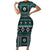 Fiji Masi Tapa Pattern Teal Family Matching Short Sleeve Bodycon Dress and Hawaiian Shirt - Polynesian Pride