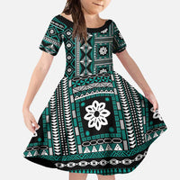 Fiji Masi Tapa Pattern Teal Family Matching Summer Maxi Dress and Hawaiian Shirt - Polynesian Pride