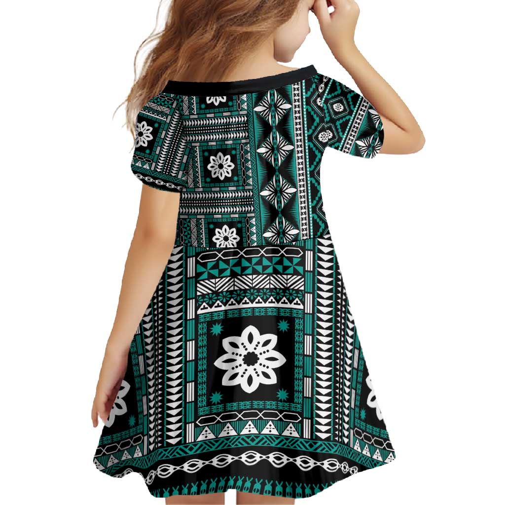 Fiji Masi Tapa Pattern Teal Family Matching Tank Maxi Dress and Hawaiian Shirt - Polynesian Pride