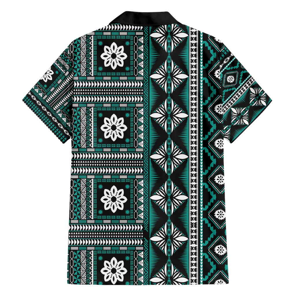 Fiji Masi Tapa Pattern Teal Hawaiian Shirt - Polynesian Pride