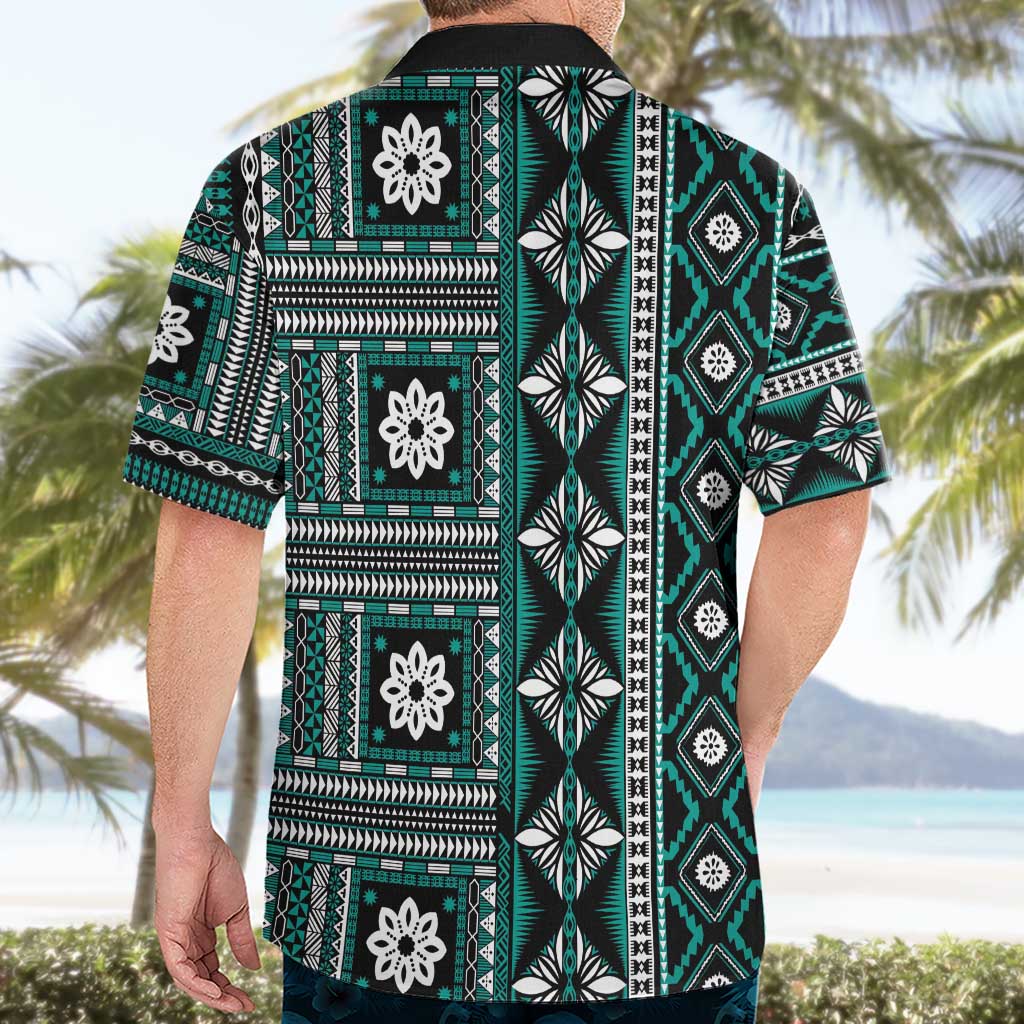 Fiji Masi Tapa Pattern Teal Hawaiian Shirt - Polynesian Pride
