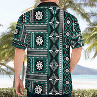 Fiji Masi Tapa Pattern Teal Hawaiian Shirt - Polynesian Pride