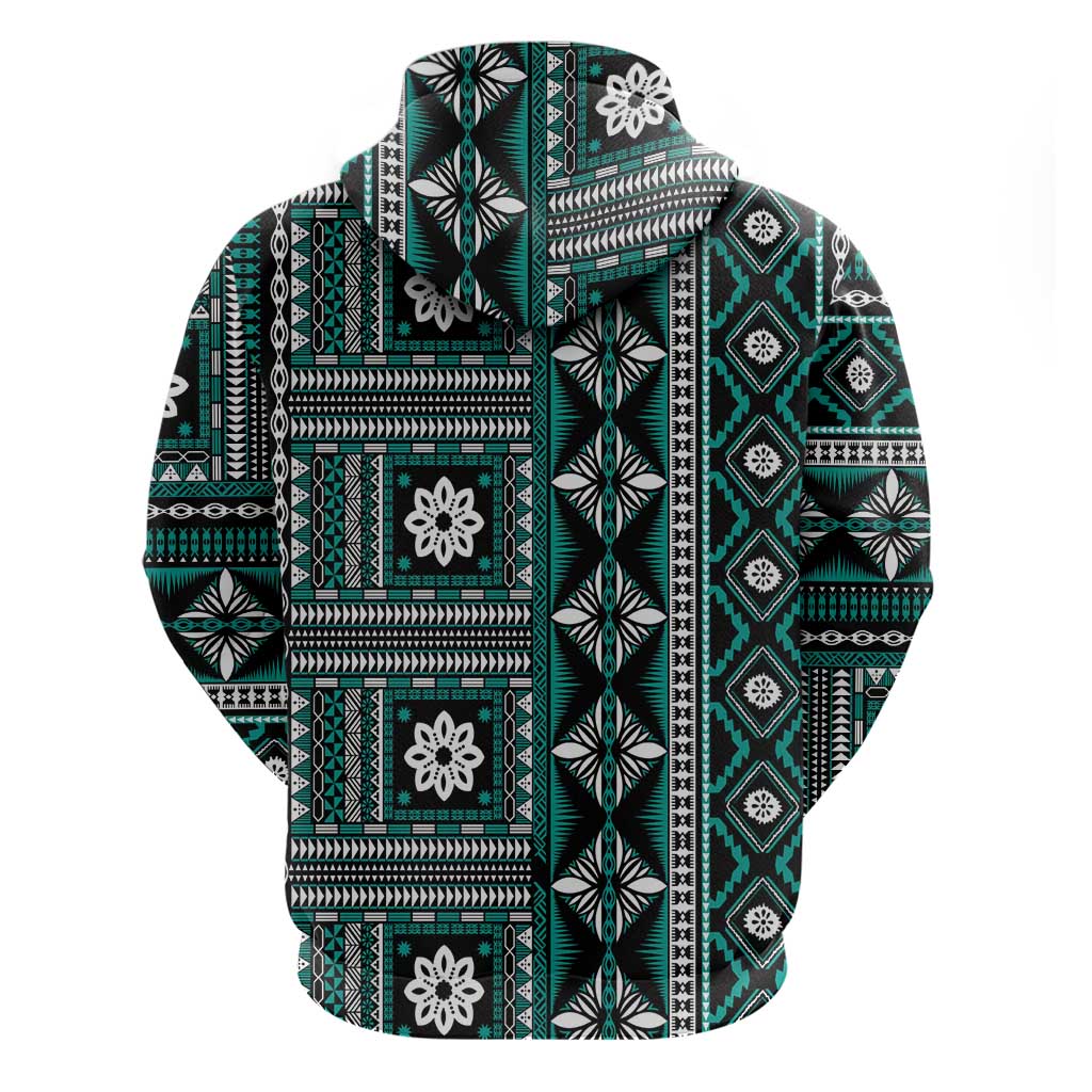Fiji Masi Tapa Pattern Teal Hoodie - Polynesian Pride