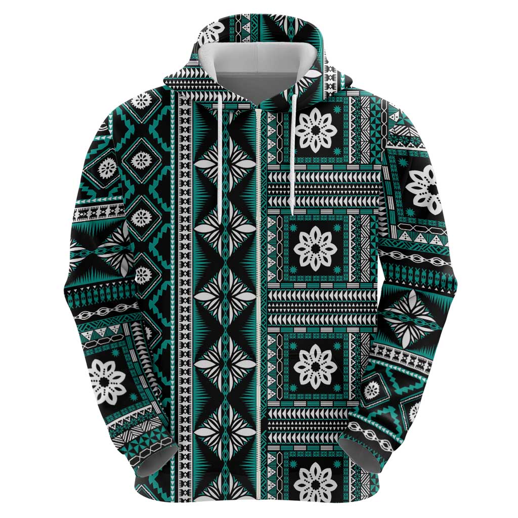Fiji Masi Tapa Pattern Teal Hoodie - Polynesian Pride