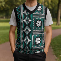 Fiji Masi Tapa Pattern Teal Christmas Knitted V-Neck Vest - Polynesian Pride