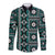 Fiji Masi Tapa Pattern Teal Long Sleeve Button Shirt - Polynesian Pride