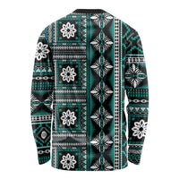 Fiji Masi Tapa Pattern Teal Long Sleeve Shirt - Polynesian Pride