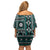 Fiji Masi Tapa Pattern Teal Off Shoulder Short Dress - Polynesian Pride