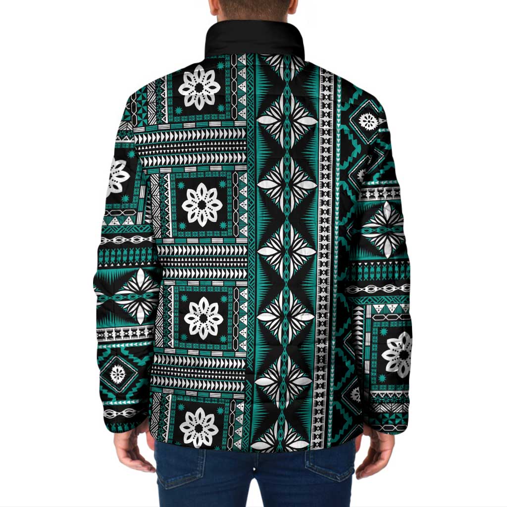 Fiji Masi Tapa Pattern Teal Padded Jacket - Polynesian Pride