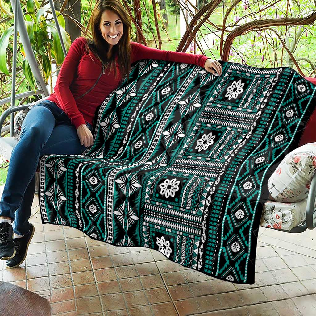Fiji Masi Tapa Pattern Teal Quilt - Polynesian Pride