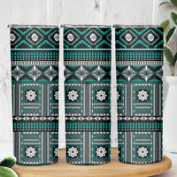 Fiji Masi Tapa Pattern Teal Skinny Tumbler - Polynesian Pride