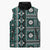 Fiji Masi Tapa Pattern Teal Sleeveless Puffer Jacket - Polynesian Pride