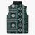 Fiji Masi Tapa Pattern Teal Sleeveless Puffer Jacket - Polynesian Pride
