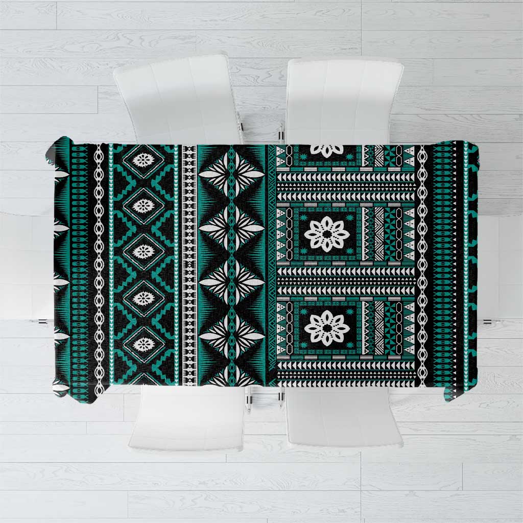 Fiji Masi Tapa Pattern Teal Tablecloth - Polynesian Pride