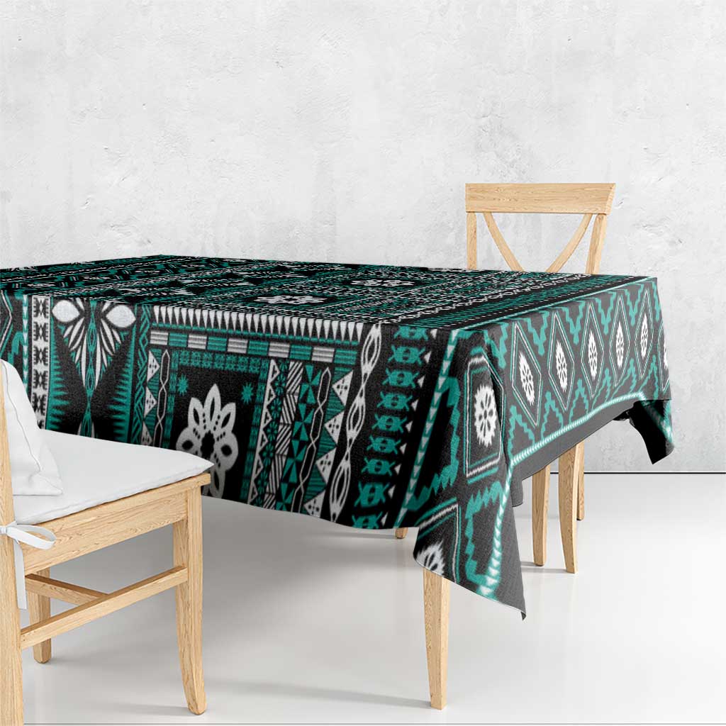 Fiji Masi Tapa Pattern Teal Tablecloth - Polynesian Pride