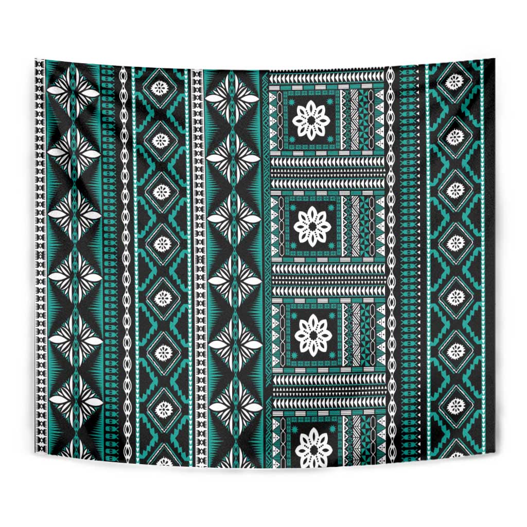 Fiji Masi Tapa Pattern Teal Tapestry - Polynesian Pride