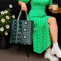 Fiji Masi Tapa Pattern Teal Tote Bag - Polynesian Pride