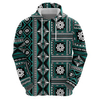 Fiji Masi Tapa Pattern Teal Zip Hoodie - Polynesian Pride