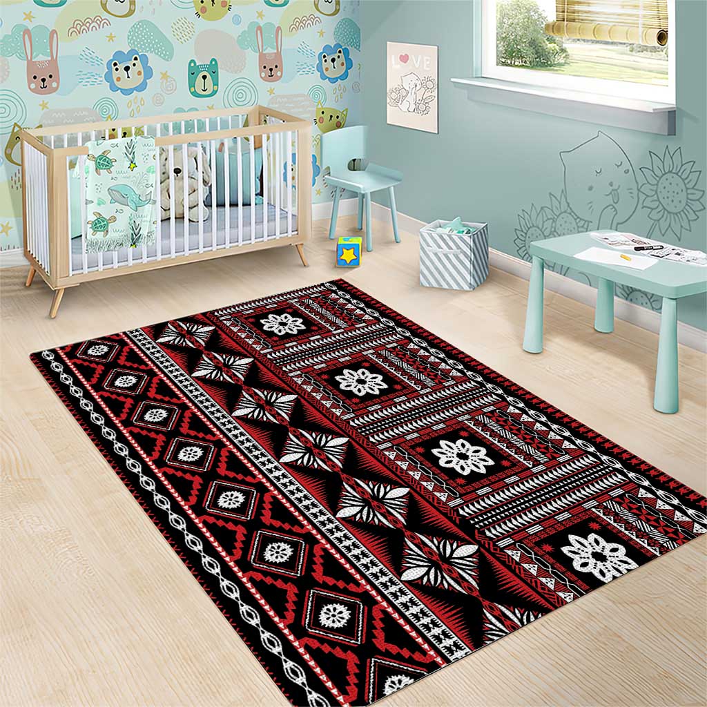 Fiji Masi Tapa Pattern Red Area Rug - Polynesian Pride