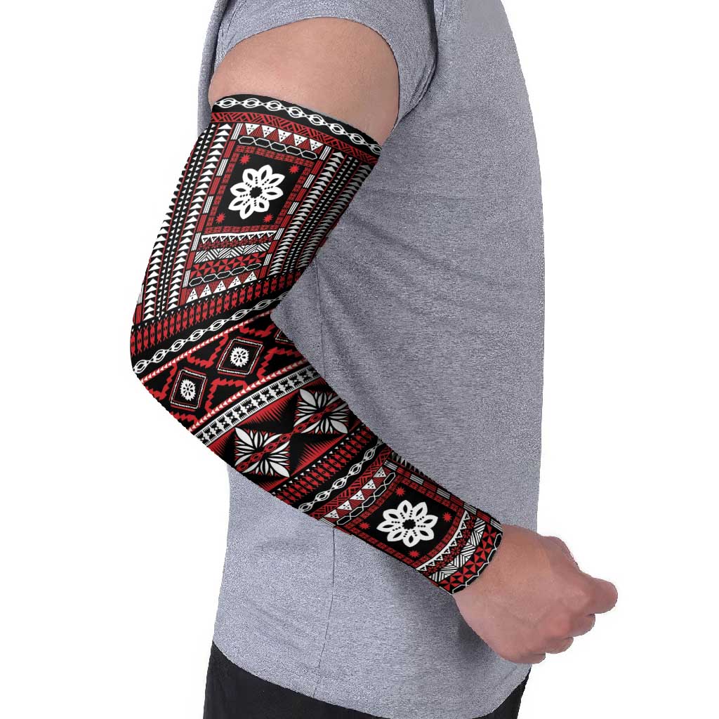 Fiji Masi Tapa Pattern Red Arm Sleeves - Polynesian Pride
